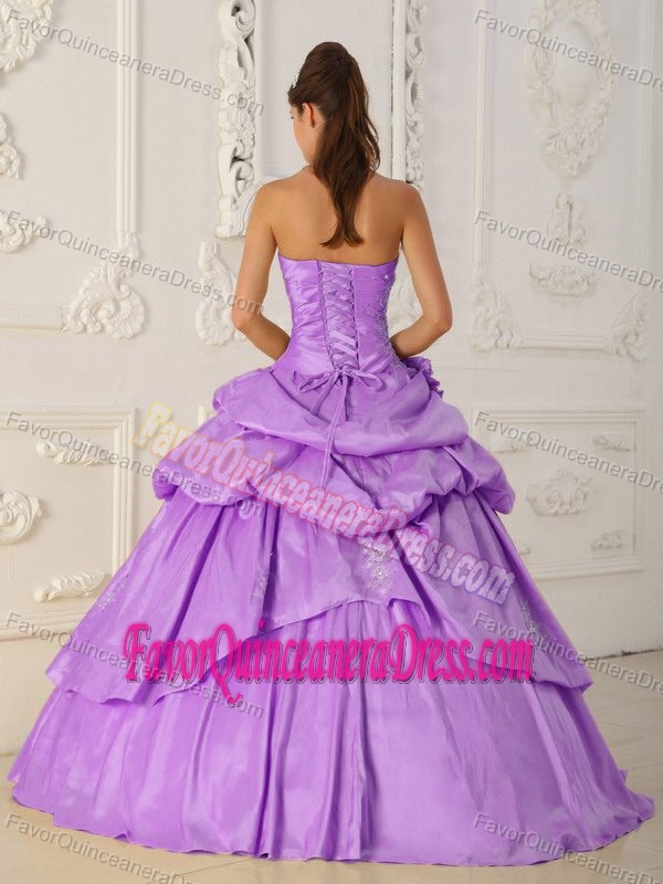 Customized Appliqued Taffeta Lavender Sweet 15 Quince Dresses Factory