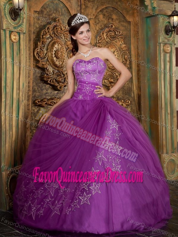 Fabulous Sweetheart Purple Taffeta Tulle Sweet 15 Dress with Embroidery