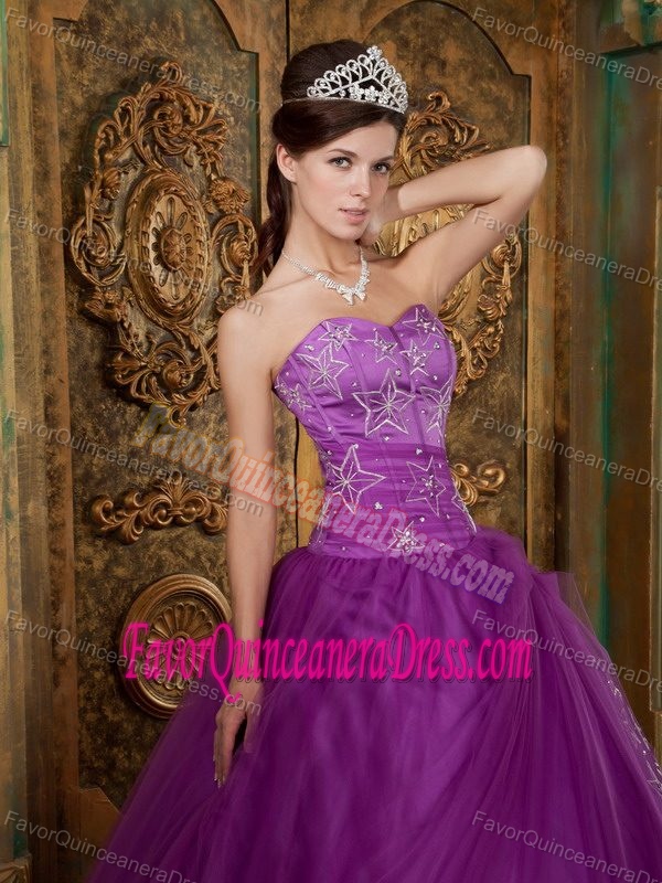 Fabulous Sweetheart Purple Taffeta Tulle Sweet 15 Dress with Embroidery