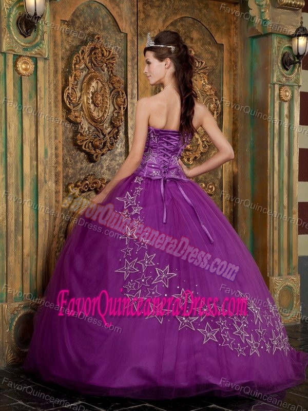 Fabulous Sweetheart Purple Taffeta Tulle Sweet 15 Dress with Embroidery