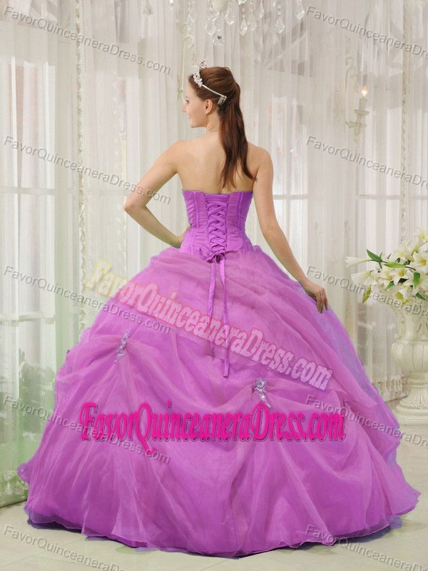 Best Seller Corset Back Organza Lavender Quinceanera Gown with Appliques