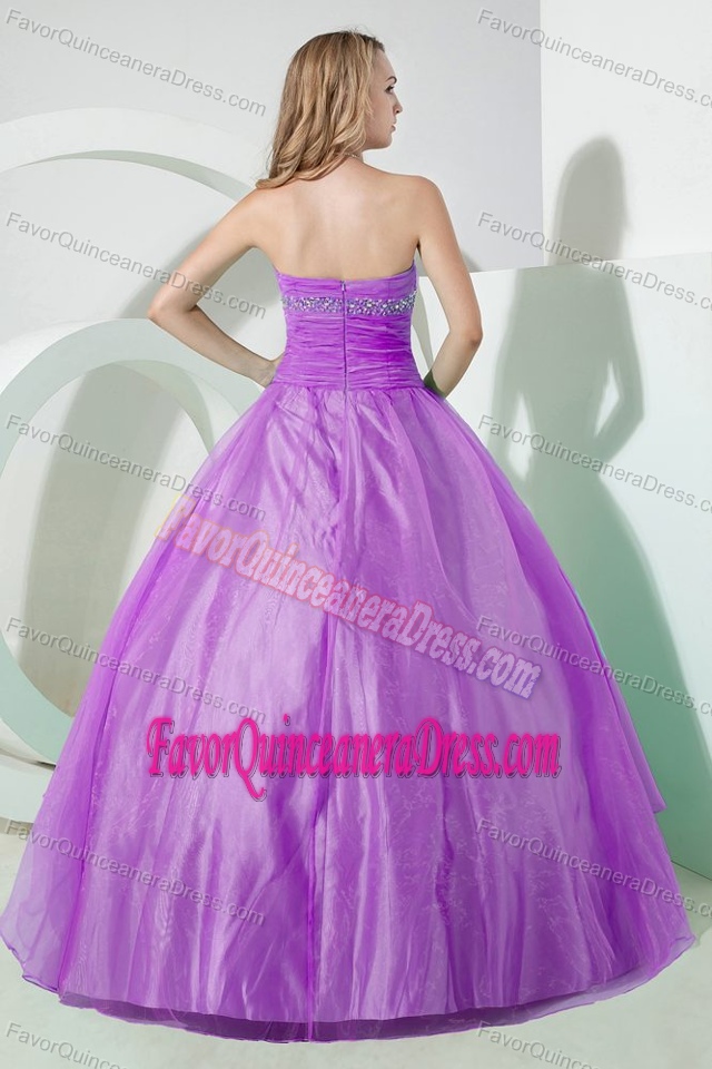 Perfect Strapless Lavender Organza Dress for Quinceanera with Appliques