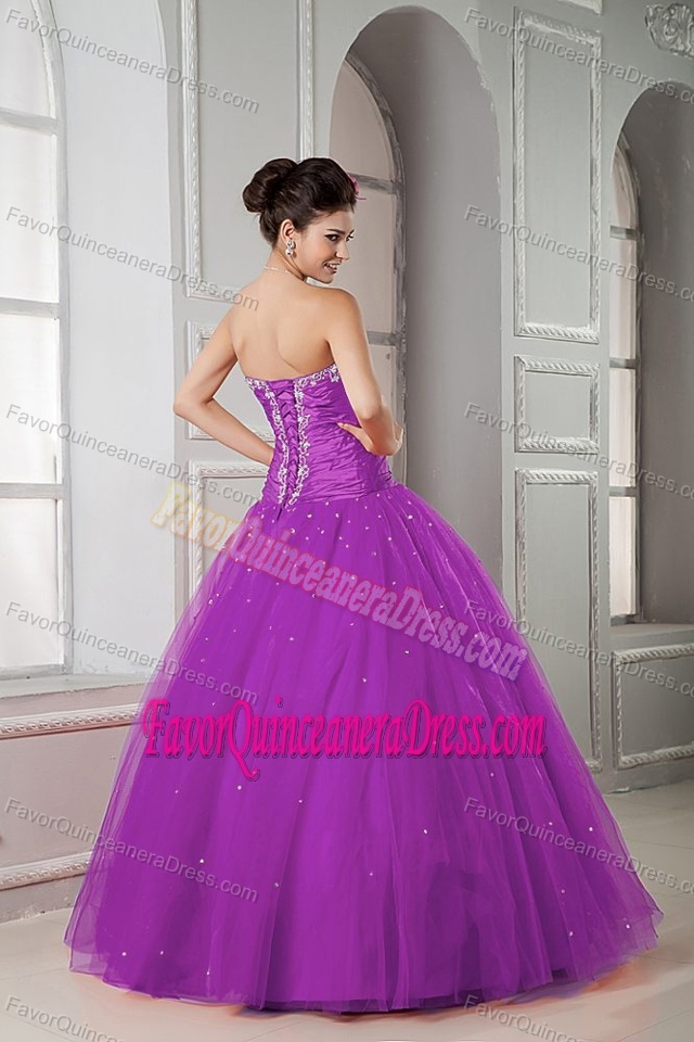 Hot Sale Purple Sweetheart Dresses for Quinceanera with Beading in Tulle