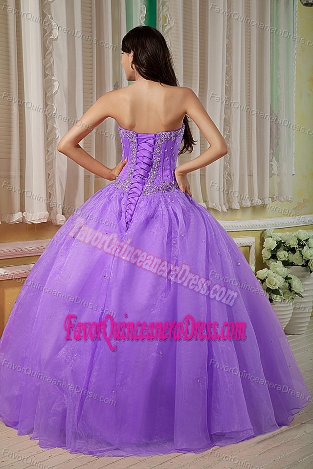 Popular Sweetheart Purple Organza Dresses for Quinceanera with Beading