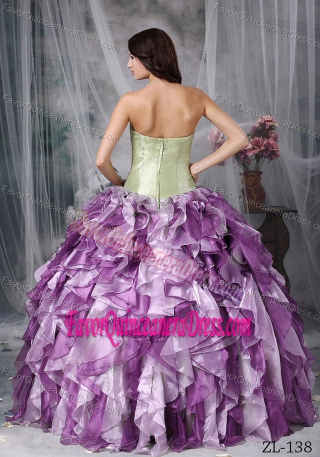 New Colorful Taffeta and Organza Quince Dresses with Flower and Ruffles