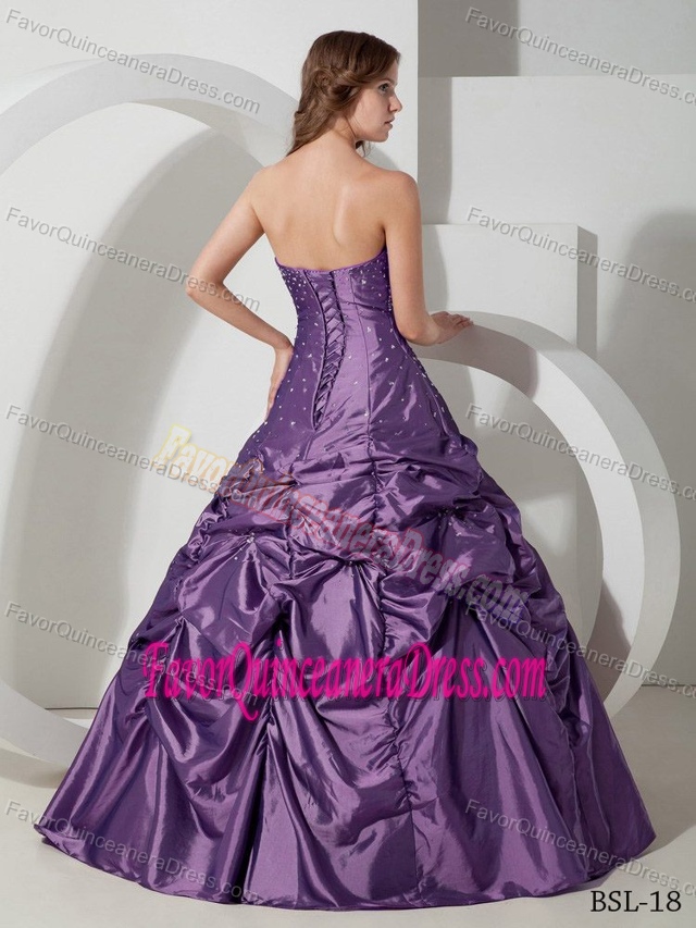 Hot Sale Purple Taffeta Floor-length Dress for Quinceanera with Pick-ups