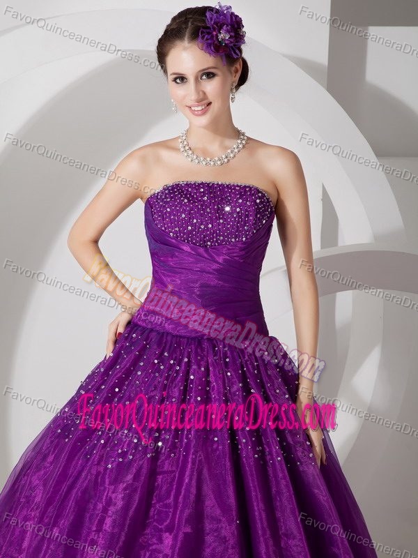 Wholesale Strapless Purple Organza Dresses for Quinceanera with Beading