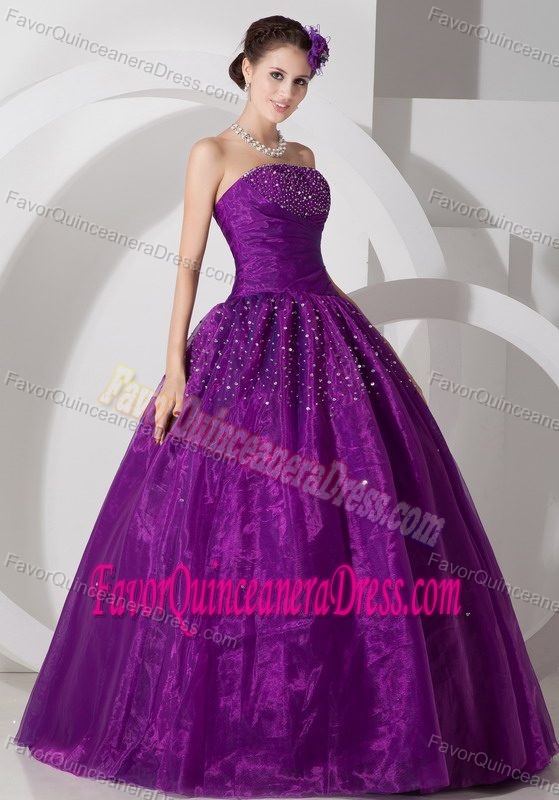 Wholesale Strapless Purple Organza Dresses for Quinceanera with Beading