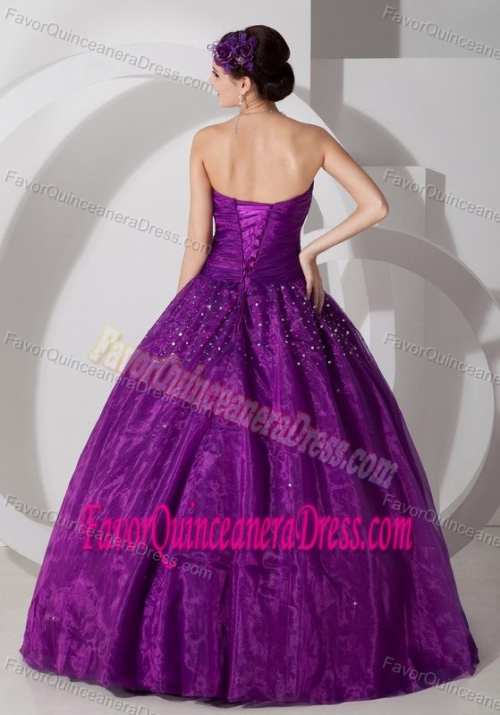 Wholesale Strapless Purple Organza Dresses for Quinceanera with Beading