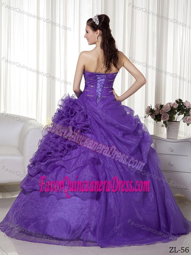 Perfect Sweetheart Purple Organza Quinceanera Gown Dresses with Ruffles