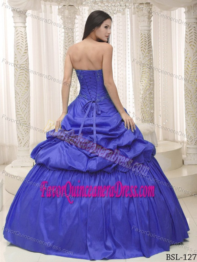 Hot Sale Sweetheart Blue Taffeta Dresses for Quinceanera with Pick-ups