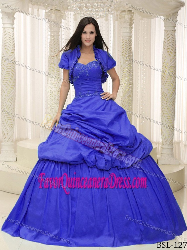 Hot Sale Sweetheart Blue Taffeta Dresses for Quinceanera with Pick-ups