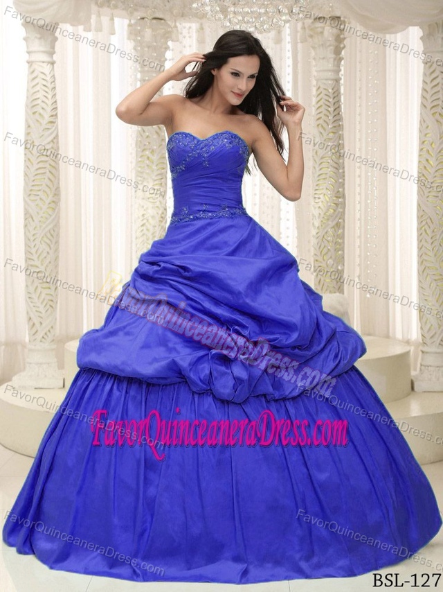 Hot Sale Sweetheart Blue Taffeta Dresses for Quinceanera with Pick-ups