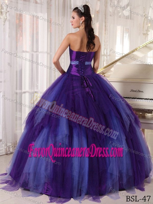 Perfect Purple Tulle Strapless Full-length Dress for Quinceanera with Bow