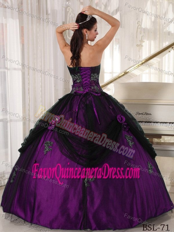 Sexy Strapless Purple Tulle and Taffeta Quinceanera Dress with Appliques