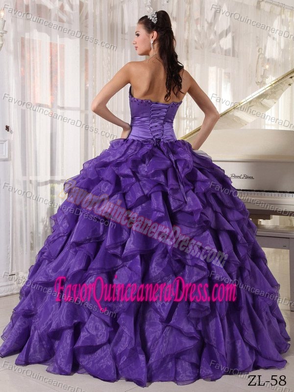 Pretty Purple Satin and Organza Long Dress for Quinceaneras with Ruffles