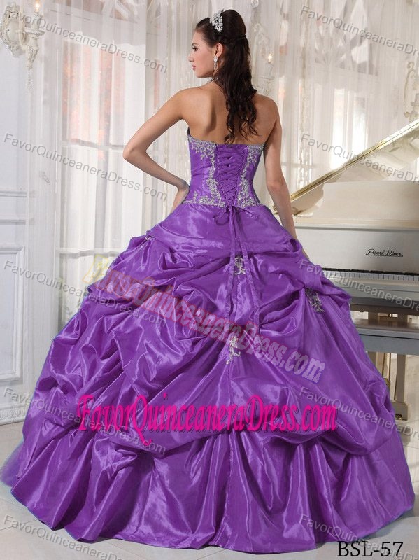 Lovely Purple Long Quinceanera Gown with Appliques in Taffeta and Tulle