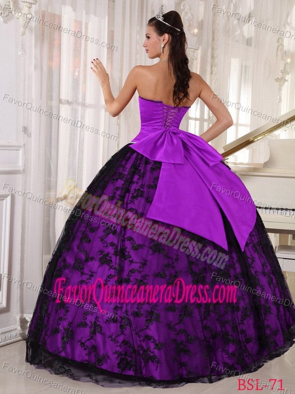 New Style Sweetheart Purple Taffeta Dresses for Quinceaneras with Lace