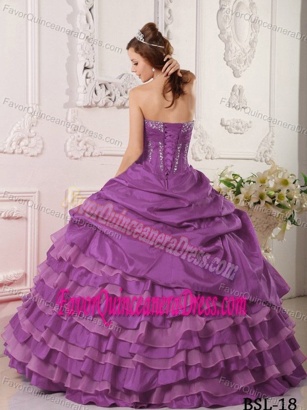 Hot Sale Strapless Purple Taffeta Sweet Sixteen Dresses with Ruffle-layers