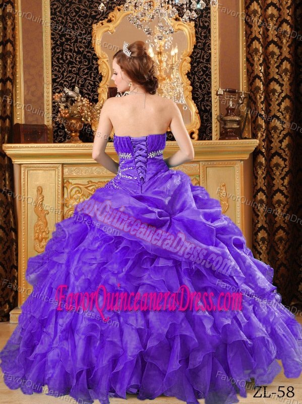 New Strapless Purple Full-length Quinceanera Gown with Ruffles in Organza