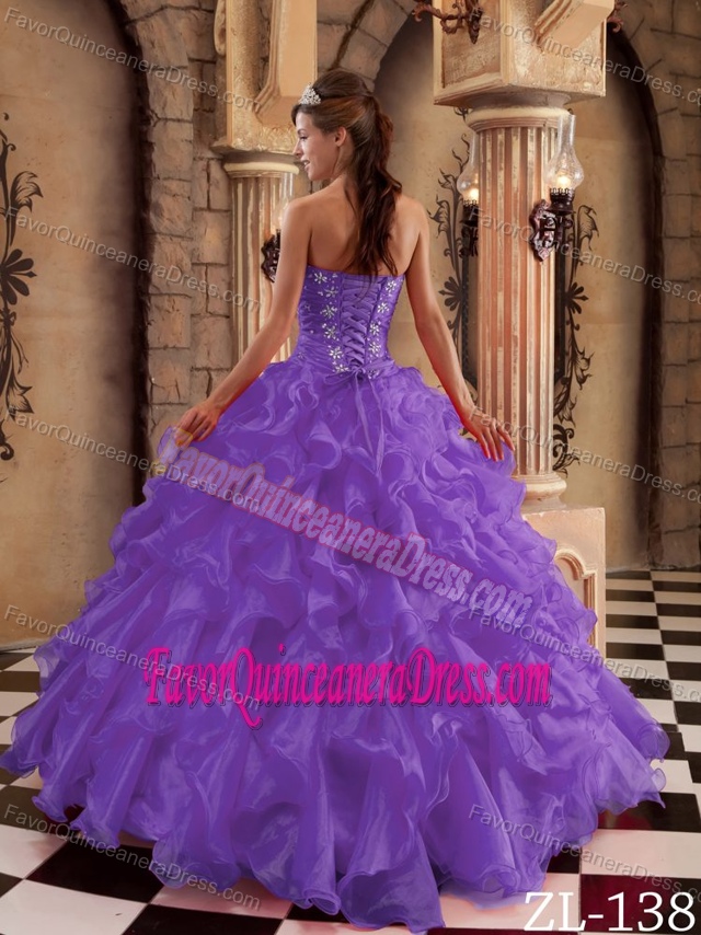 Purple Ball Gown Sweetheart Floor-length Organza Quinceanera Gown with Ruffles