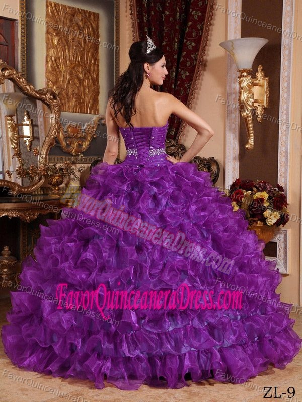 Organza Beaded Ball Gown Sweetheart Floor-length Dress for Quinceanera in Purple