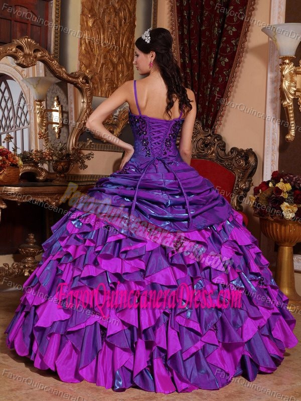 Satin Embroidery Beaded Eggplant Purple Dress for Quinceanera with Straps