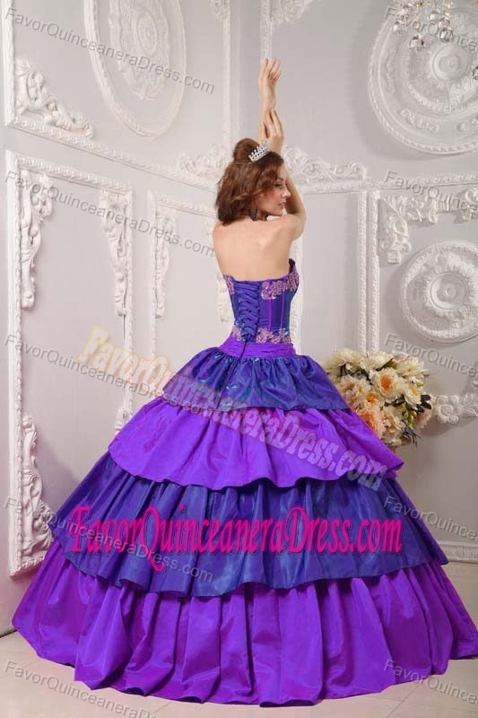 Ball Gown Strapless Floor-length Taffeta Appliqued Quince Dresses in Multi-color