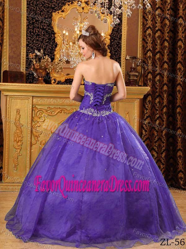 Organza Appliqued Purple Floor-length for Quinceanera Gown with Sweetheart