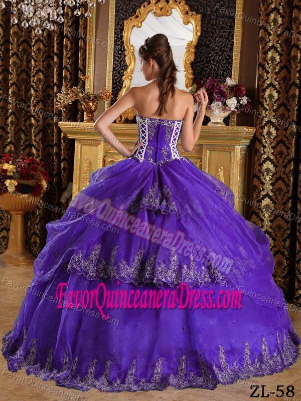 Sweetheart Floor-length Appliqued Purple Ball Gown Quince Dresses in Organza