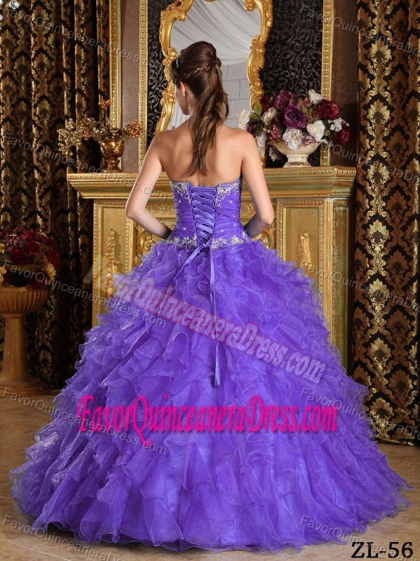 Lavender Ball Gown Sweetheart Floor-length Ruffles Quinces Dresses in Organza