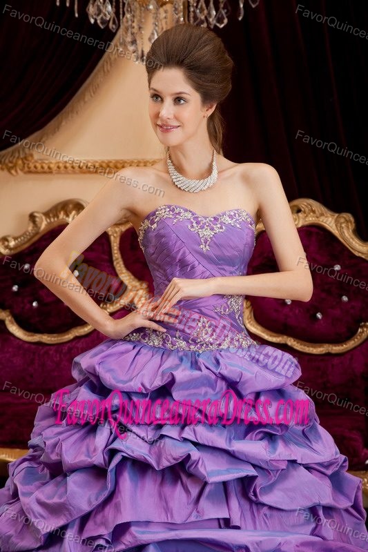 Purple Ball Gown Sweetheart Appliqued Quinceanera Gown Dresses in Taffeta