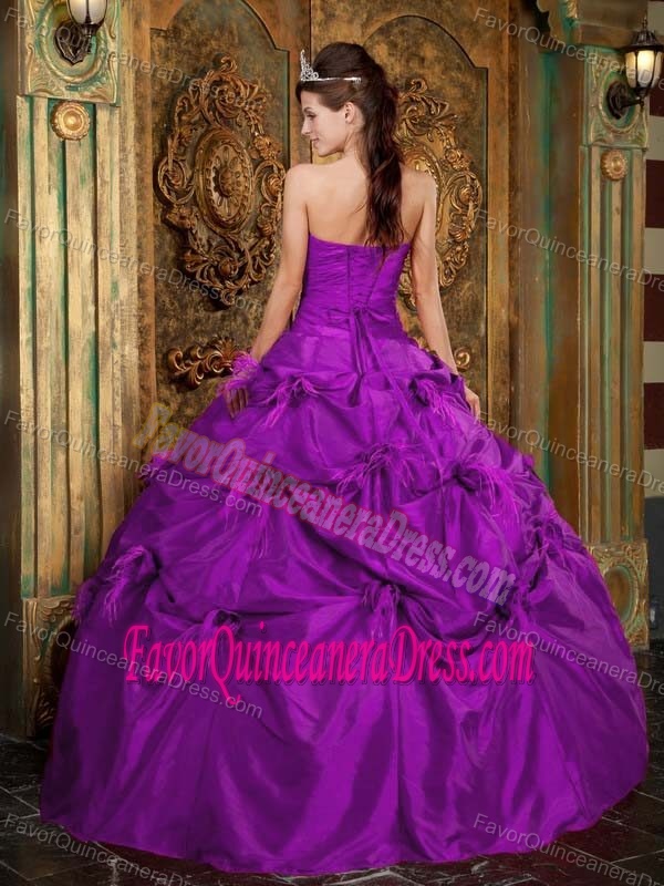 Strapless Taffeta Purple 2013 Dress for Quinceaneras with Hand Made Flowers