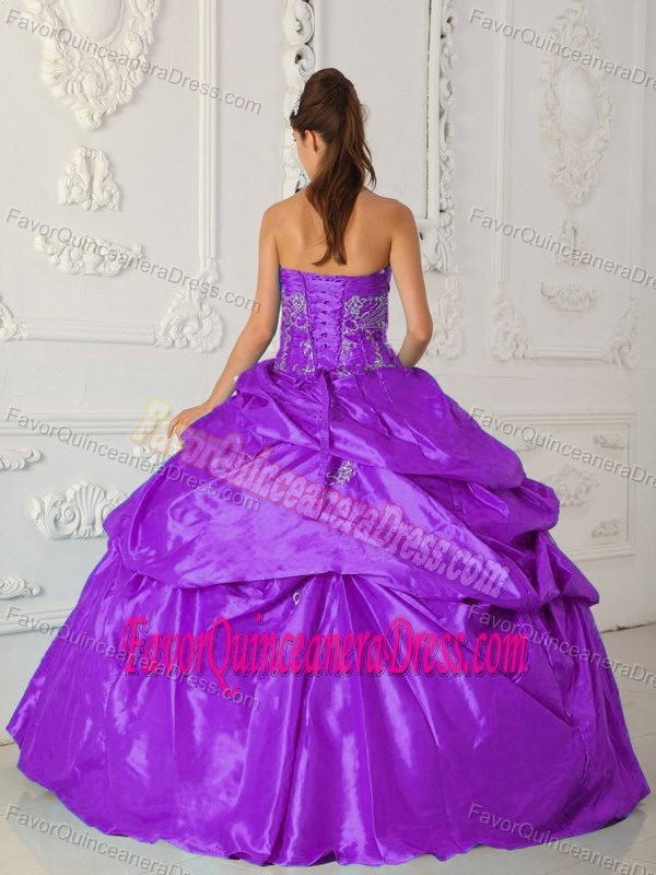 Taffeta Appliques Purple Ball Gown for Quinceanera Gowns with Sweetheart