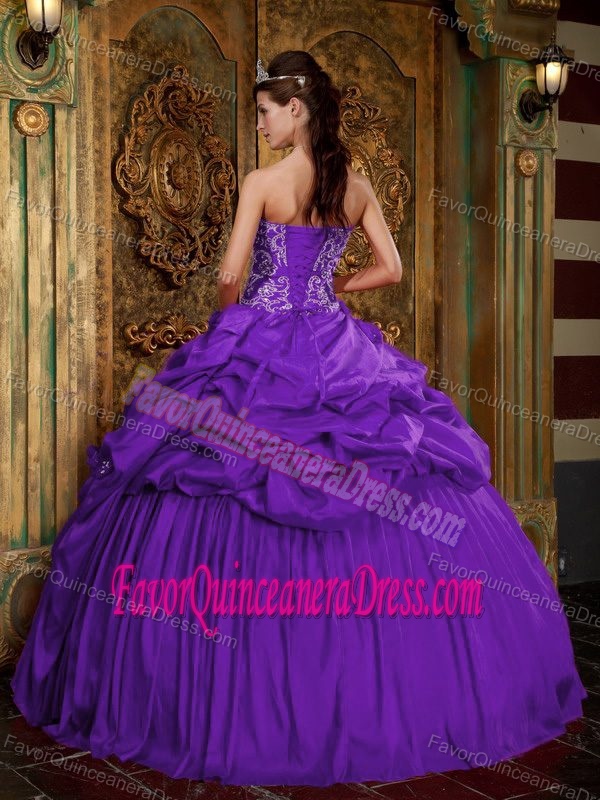 Beaded and Appliqued Purple Sweetheart for Quinceanera Gowns in Taffeta