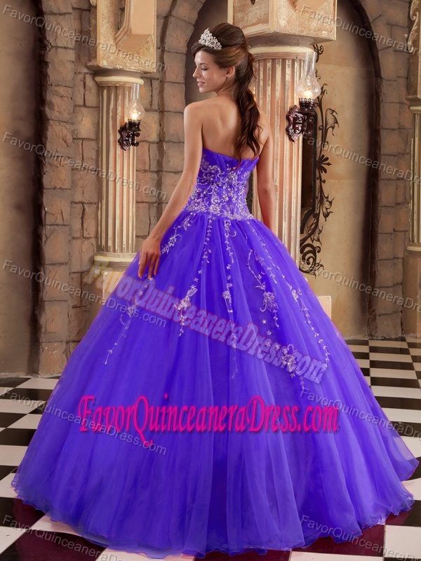 Floor-length Organza Beaded Ball Gown Dress for Quinceaneras in Purple