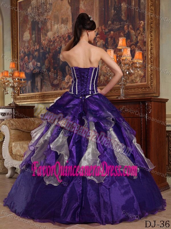 Ball Gown Sweetheart Floor-length Organza Beaded Quince Dresses in Purple