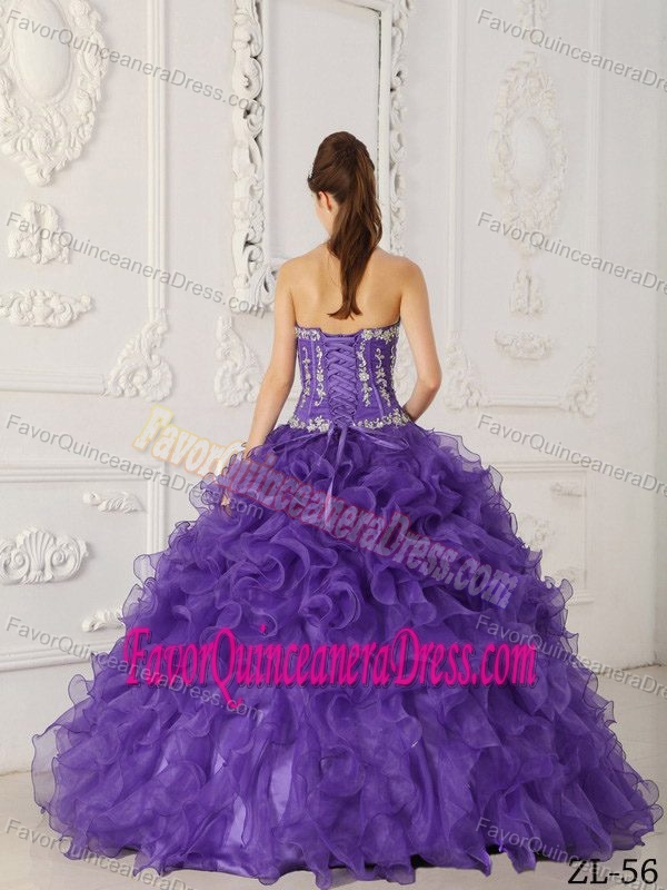 Satin and Organza Purple Sweetheart for Quince Dresses with Appliques