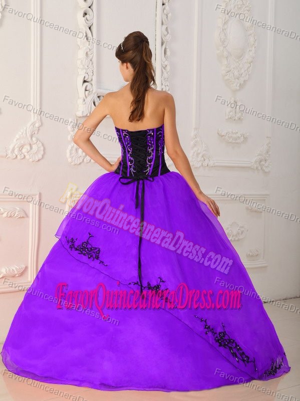 Ball Gown Strapless Floor-length Purple Quince Dresses in Satin and Organza