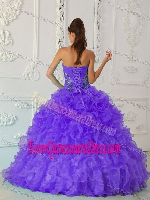 Exquisite Ball Gown Strapless Embroidery for Quinceanera Gowns in Purple