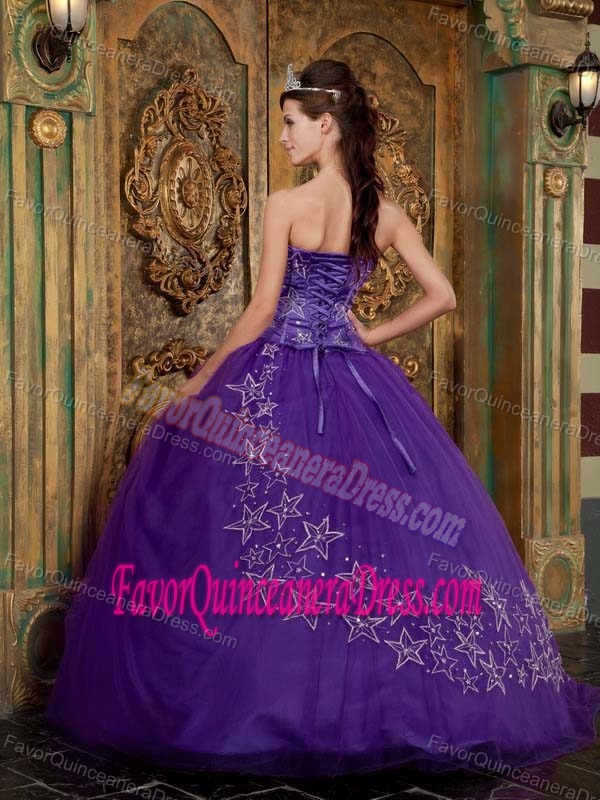 Appliqued Tulle Purple Ball Gown Floor-length Quinces Dresses with Sweetheart