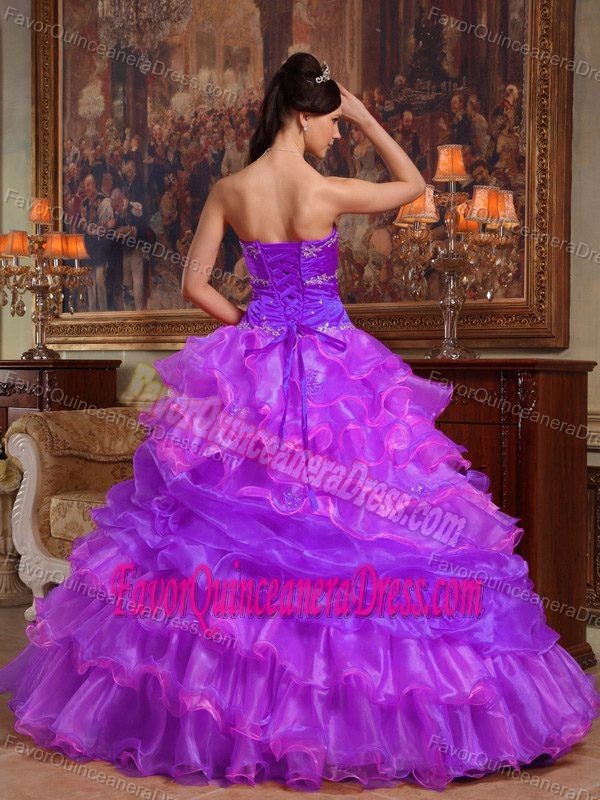 Sweetheart Beaded Purple Ball Gown Quince Dresses in Taffeta and Organza