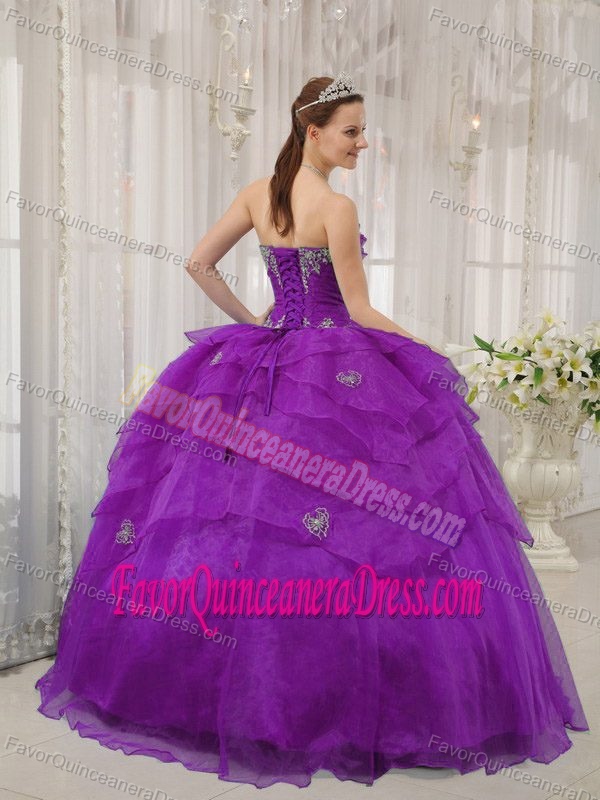 Organza Beaded Strapless Floor-length 2013 Quinceanera Dress in Purple