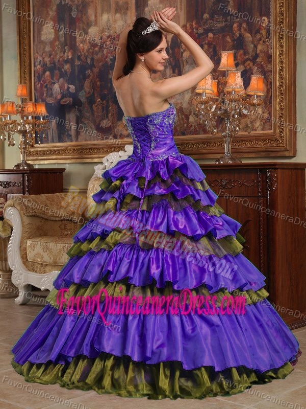 Purple Sweetheart Beaded Dress for Quinceanera in Taffeta and Organza