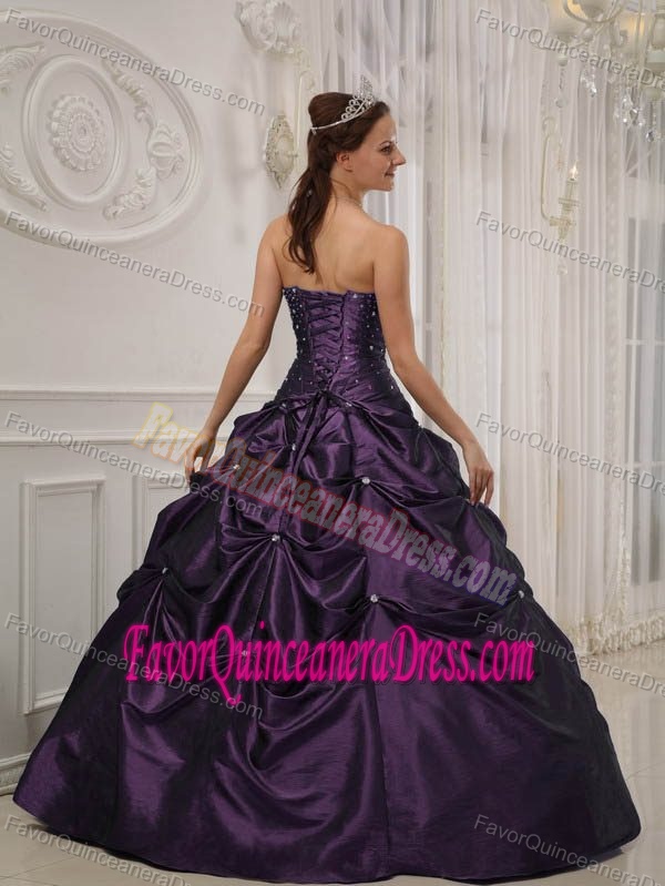 Purple Beaded Strapless 2013 Dress for Quinceanera in Taffeta and Satin