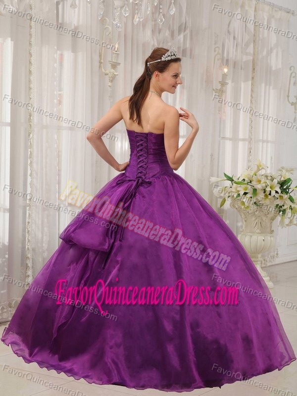 Ball Gown Strapless Floor-length Organza Beaded Quince Dresses in Purple