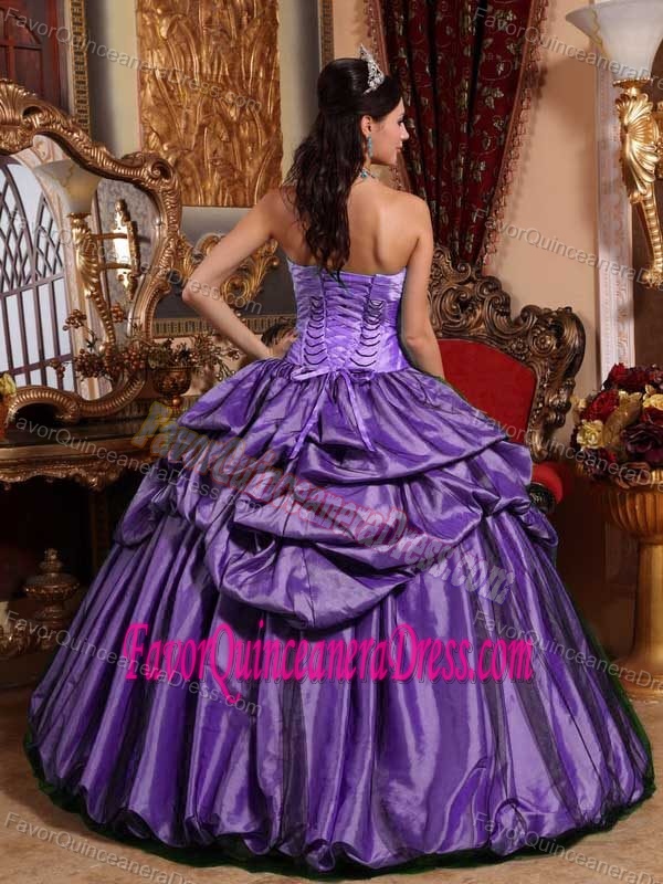 Pretty Strapless Floor-length Taffeta Sweet Sixteen Dresses in Purple