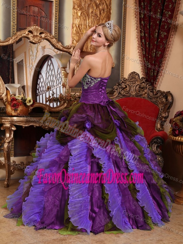 Top Ruffled Multi-color Strapless Dress for Quinceanera in Organza