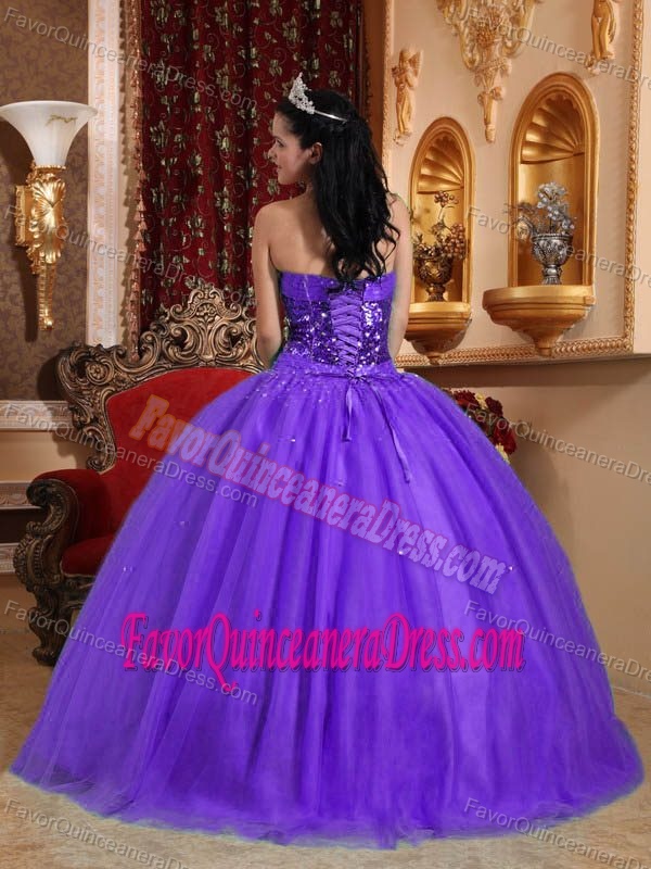 Popular Sweetheart Floor-length Purple Quinceanera Dress in Tulle