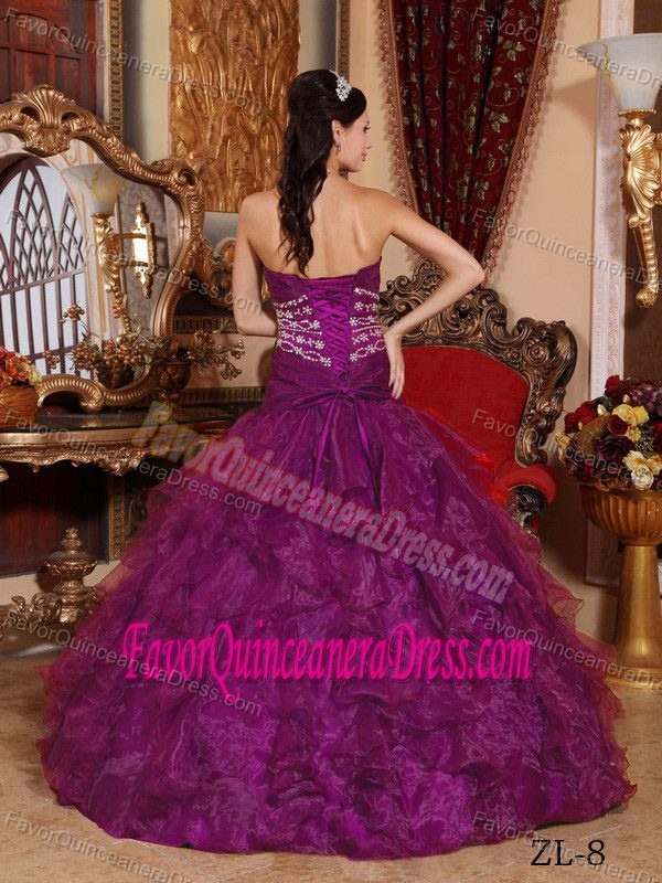 Stylish Sweetheart Floor-length Organza Quince Dresses in Fuchsia